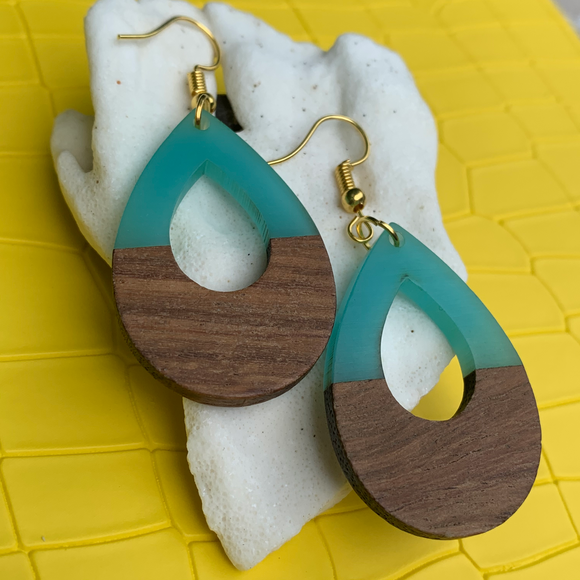 Sea Green Wood Earrings