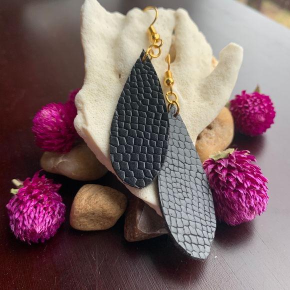 Black Leather Teardrop Earrings