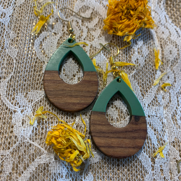 Turquoise Wood Earrings